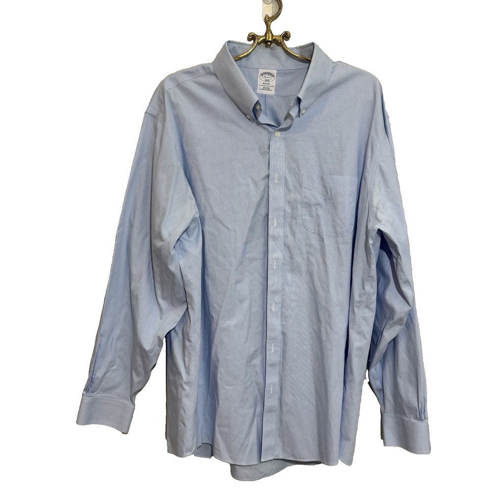 Brooks Brothers Shirt Mens 18 6/7 Blue Check Regent Button Down Long Sleeve